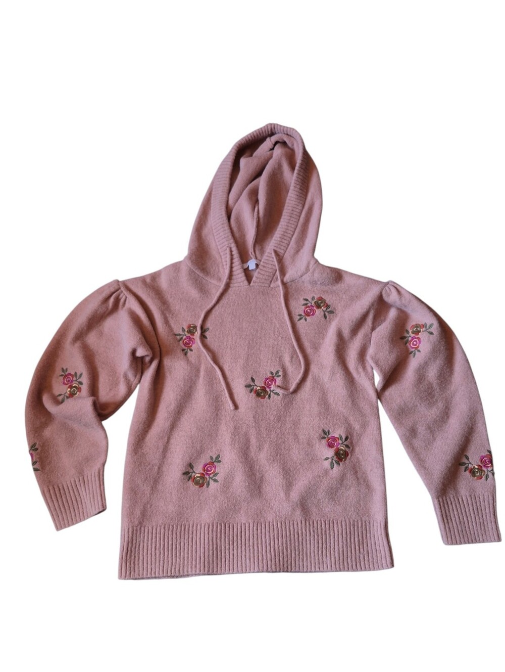 Karlie Blush Pink Hooded Sweater with Rose Embroidery